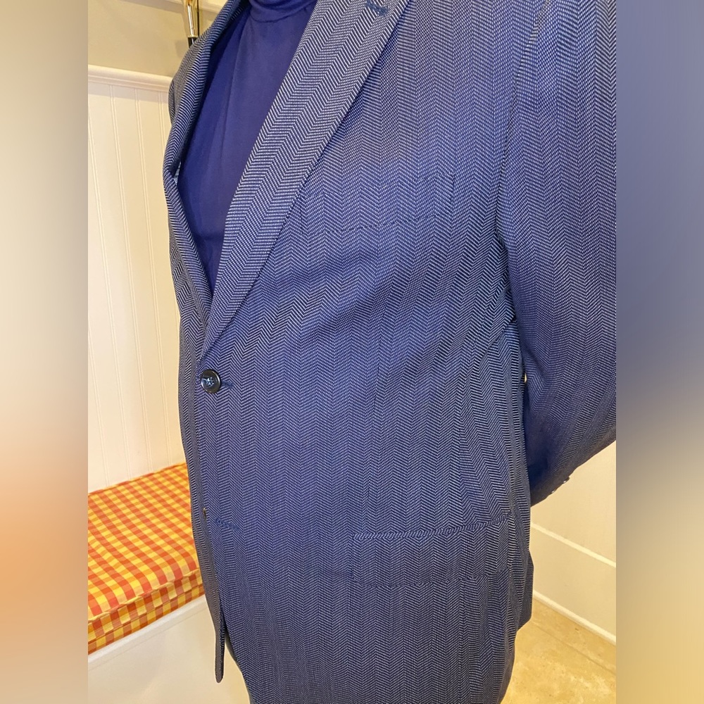 Navy Herringbone Tailored Suit Jacket